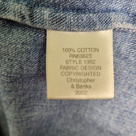 Americana Sleeveless Blue Embroidered Denim Top size Large Christopher & Banks - Picture 7 of 8